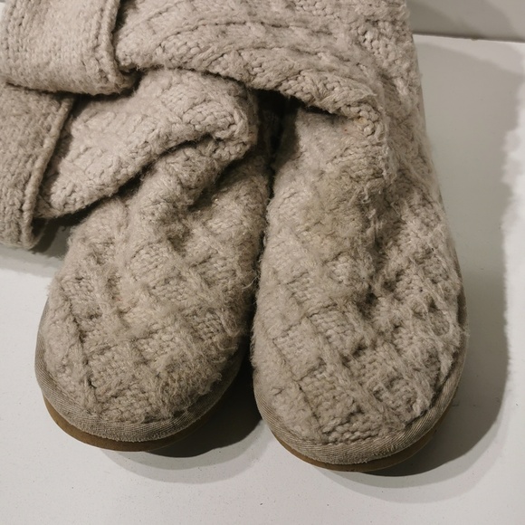 UGG Neutrals Cardi Cardu Beige Cream Lattice Sweater Knit Tall Boots - Picture 8 of 9